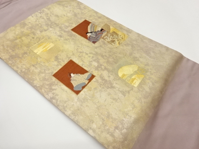 JAPANESE KIMONO / GILT SUZHOU EMBROIDERY HYAKUNIN ISSHU PATTERN NAGOYA
